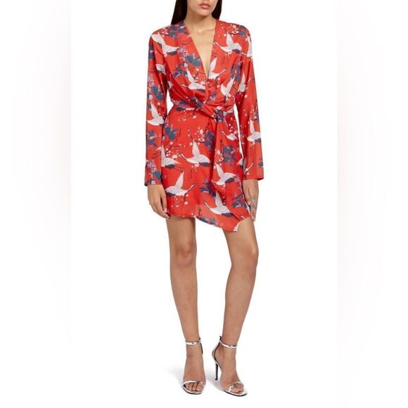 Missguided Bird Cherry Blossom Print Faux Wrap Dress - Picture 2 of 11